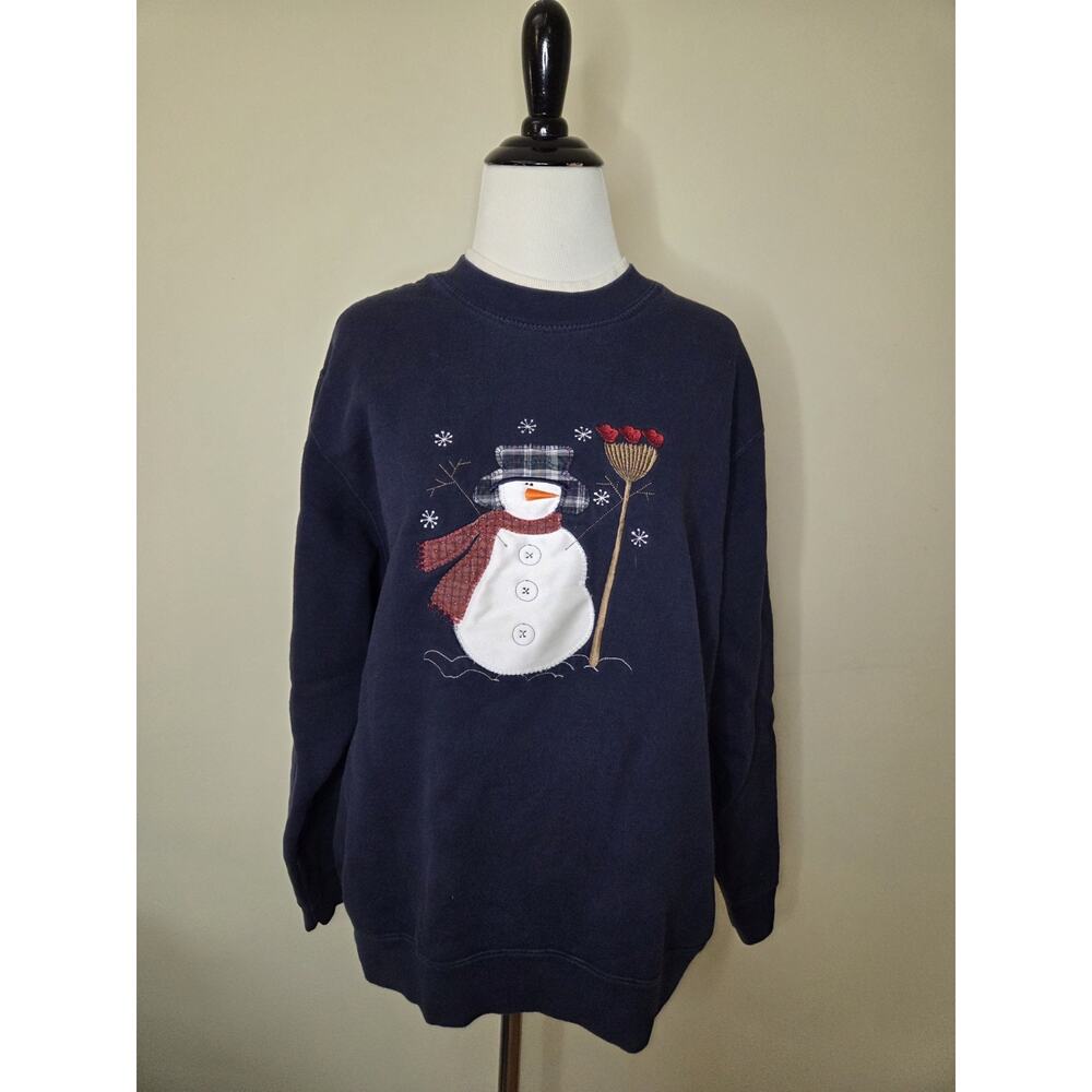 Vintage Orvis‎ Ugly Christmas Sweatshirt Snowman Blue Unisex Size L Holiday